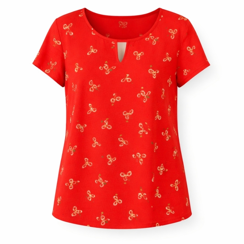 Maurice's Coral Keyhole Floral Blouse Plus Size 2 (18/20)